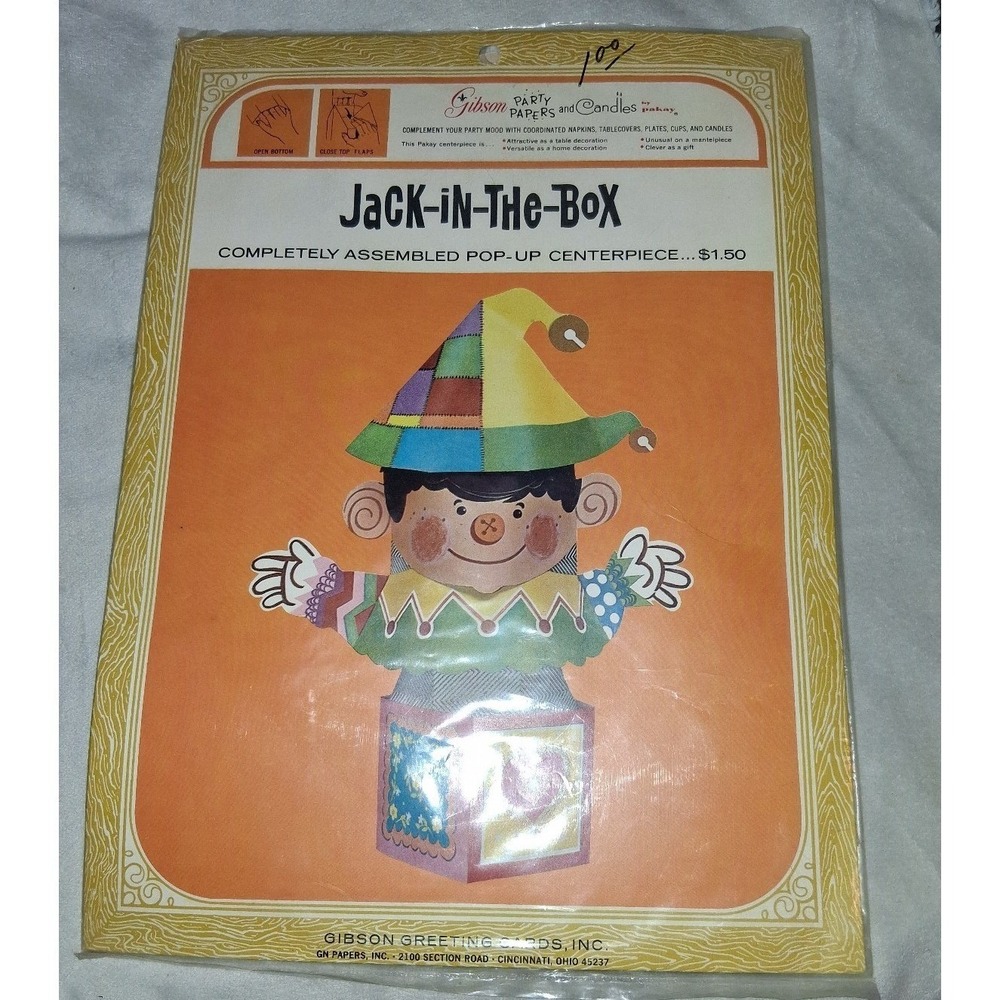Vintage Gibson Jack-In-The-Box Pop-Up Centerpiece Unused Open Package Party Deco